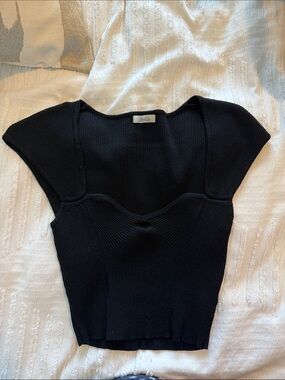 Black Ribbed Sweetheart Crop Top